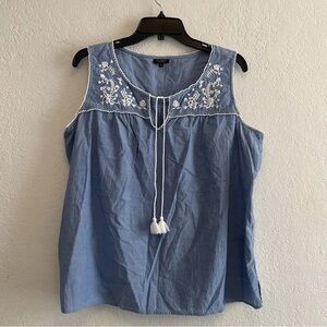 Chic Blue Sleeveless Blouse with Embroidery